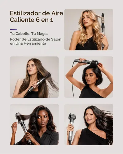 Vista 2 de 7MAGIC 6 en 1 Multi Hair Styler & Cepillo Secador de Pelo de Alta Velocidad Plateado
