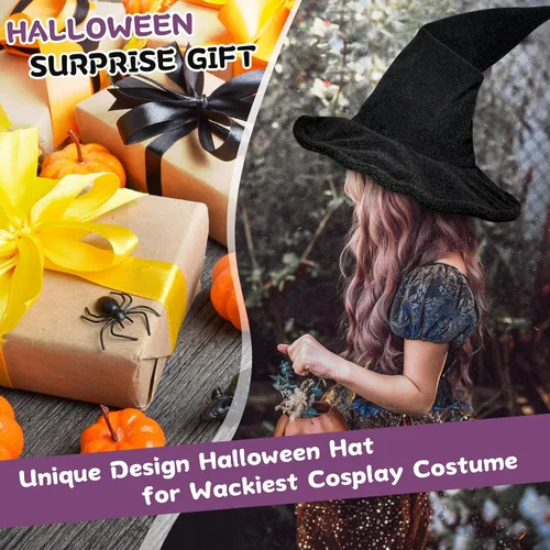 Vista 8 de Sombrero de bruja negro, disfraz de Halloween para mujeres adultas, 0.6 in de grosor, sombrero de mago Gandalf antiarrugas y se mantiene en pie