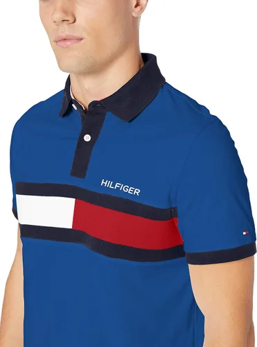 Vista 2 de Tommy Hilfiger Men's Short Sleeve Cotton Pique Flag Polo in Custom Fit