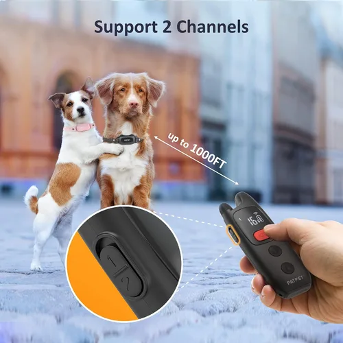 Vista 5 de PATPET Collar de entrenamiento para perros con control remoto, IPX7 impermeable, collar de choque para perros, 3 modos de entrenamiento, vibración
