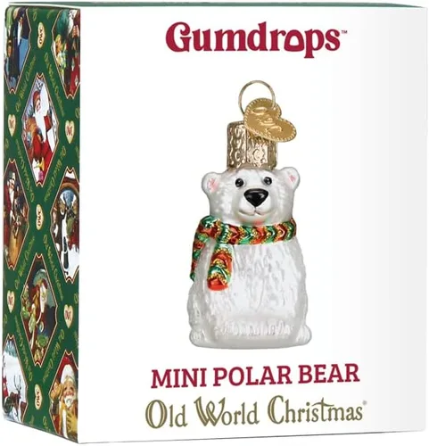 Vista 6 de Old World Christmas Gumdrops - Mini oso polar soplado de cristal para árbol de Navidad
