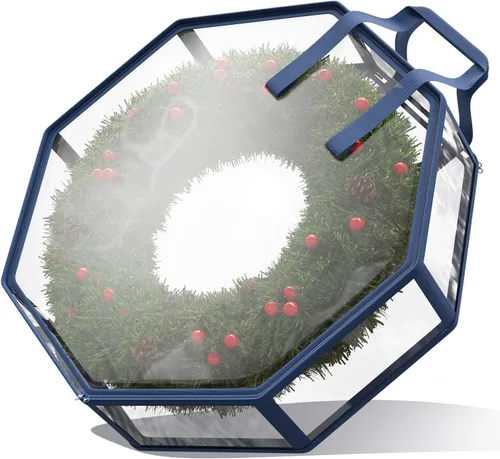 Vista 2 de Hearth & Harbor - Juego de contenedores de almacenamiento para coronas de Navidad - Bolsa transparente de almacenamiento para coronas de Navidad