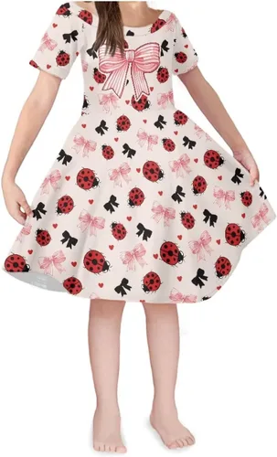 Vista 11 de SEANATIVE Vestido de manga corta para niñas de 3 a 14 años Black Bow Ghost