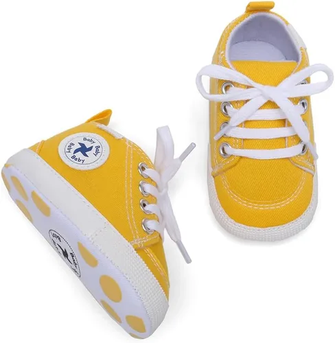 Vista 4 de Baby Girls Boys Shoes Soft Anti-Slip Sole Newborn First Walkers High Top Canvas Denim Unisex Infant Sneaker
