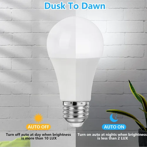 Vista 3 de SHINE HAI Bombillas con sensor de luz del atardecer al amanecer, bombillas LED A19 de 12 W de encendido y apagado automático, 1200 lúmenes, base