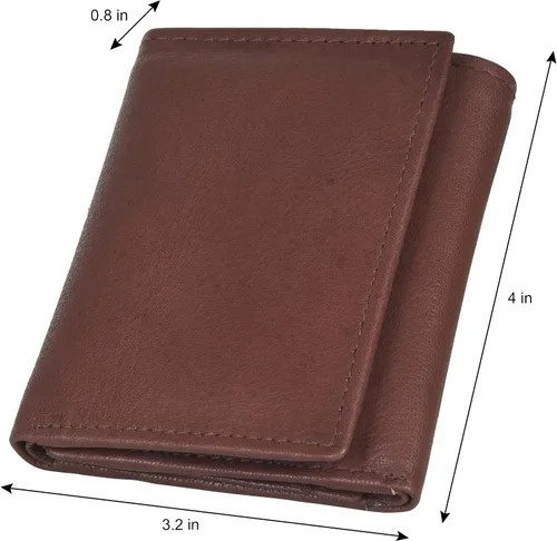 Vista 5 de Billetera delgada y compacta con solapa para niños y bolsillo para monedas, Café Oscuro, 3.3 4" x 3", Cartera triple