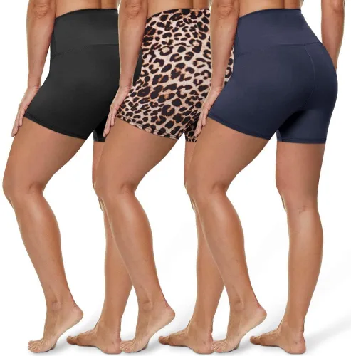 Vista 23 de HLTPRO 3 Pack Plus Size Biker Shorts for Women, Pocket & No-Pocket Options Negro/Beige Rosa/ Gris