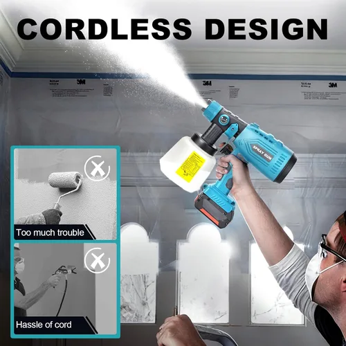 Vista 7 de Pulverizador de pintura inalámbrico para batería Bosch de 18 V, pistola de pintura de mano con 3 patrones de pulverización y 4 boquillas, ideal