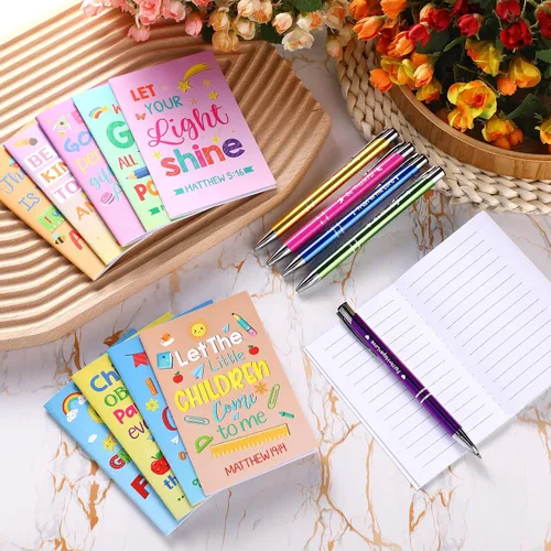 Vista 4 de Fulmoon 40 piezas de regalos cristianos para niños, cuadernos motivacionales con versículos bíblicos, bolígrafos religiosos, citas inspiradoras