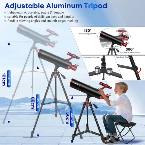 Vista 5 de UncleHu Telescope for Adults High Powered,90mm Aperture 550mm Refractor Blcak y rojo