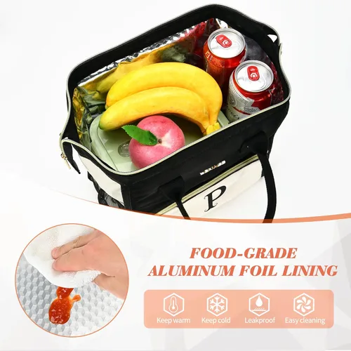 Vista 4 de Bolsa de almuerzo personalizada para mujer, elegante, reutilizable, aislada, con iniciales, para amiga, grande, de apertura ancha, resistente al