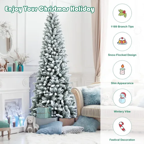 Vista 5 de BestComfort Árbol de Navidad flocado de nieve de 7.5 pies, árbol de nieve con bisagras con 1189 puntas de rama, polietileno de calidad y PVC