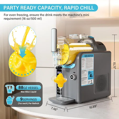 Vista 7 de Máquina de helados para granizado para el hogar, máquina para granizar, máquina de bebidas congeladas, no necesita hielo, autolimpieza, 5 preajustes