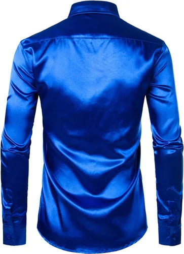 Vista 2 de ZEROYAA Men's Luxury Shiny Silk Like Satin Button Up Dress Shirts