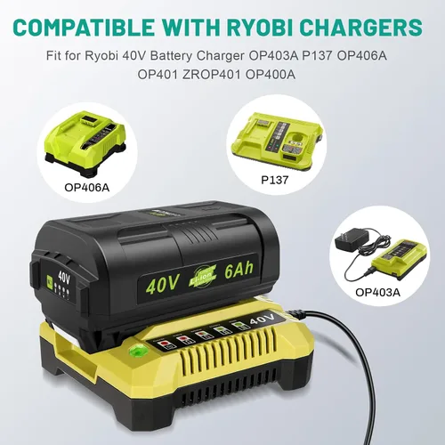 Vista 7 de Reemplazo para batería de litio Ryobi 40V para batería de litio Ryobi 40V 6.0Ah OP4015 OP40201 OP4026 OP40261 OP4030 OP40301 OP4040 OP40401 OP4050