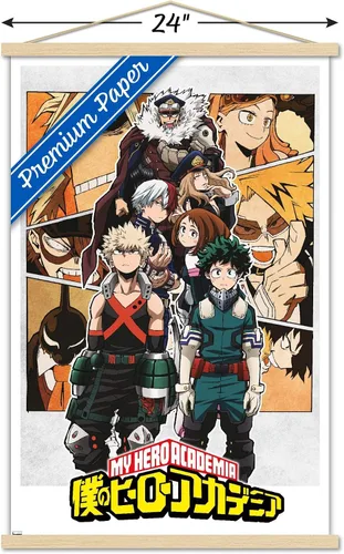 Vista 3 de Trends International Hero Academia-Characters - Póster de pared con marco magnético, 22.375 x 34 pulgadas, paquete de impresión prémium y colgador