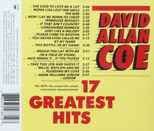 Vista 2 de David Allan Coe 17 Greatest Hits
