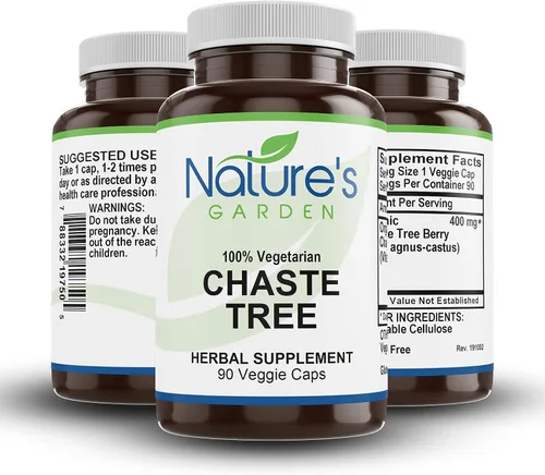 Vista 3 de NATURE'S GARDEN ESSENTIALS Chaste Tree - 90 cápsulas vegetales con 400 mg de casteberry orgánico