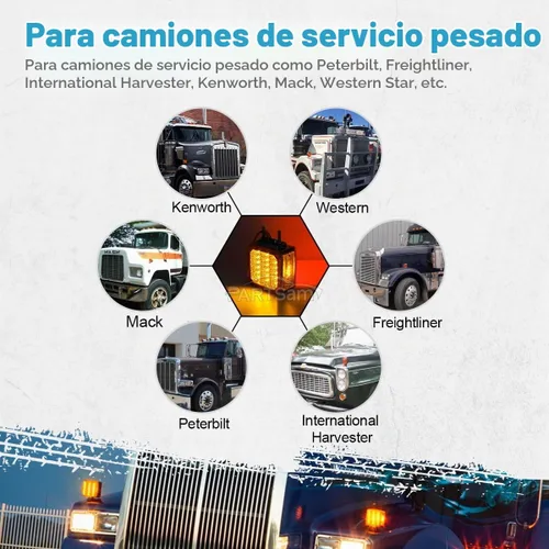 Vista 5 de Partsam, luces ledes para camión o remolque, cuadradas, de doble cara, ámbar/rojo (2 paquetes, 39 unidades), para Peterbilt, Freightliner, Kenworth