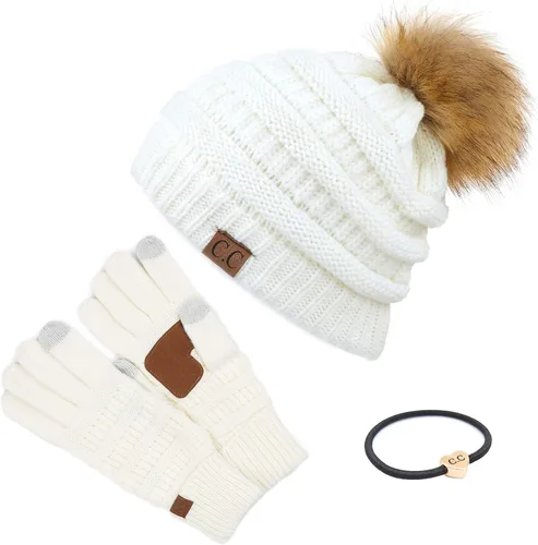 Vista 15 de Gorro unisex liso con pompón y ribete (HAT-43) de C.C Hatsandscarf Exclusives Marfil