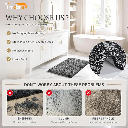 Vista 3 de Yimobra Alfombras de baño en negro y blanco antideslizantes lavables, tapetes de baño ultra suaves y absorbentes de agua, alfombra de ducha suave