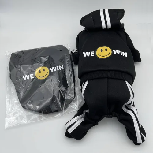Vista 5 de Weowin - Traje para mascotas – Lindo suéter con capucha para perro, ropa de invierno, pijama de 4 patas, color negro para cachorros, perros