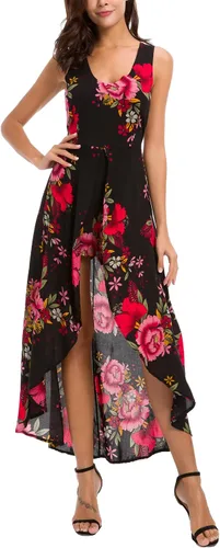 Vista 3 de Kormei Vestido sin mangas para mujer, cuello redondo, diseño floral, rayón, con corte frontal