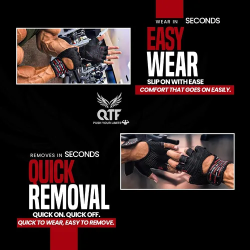 Vista 7 de QTF Quality Tech Field Workout Gloves for Men and Women – Weight Lifting Gloves for Gym - Breathable Fingerless Gloves for Wrist wrap Support