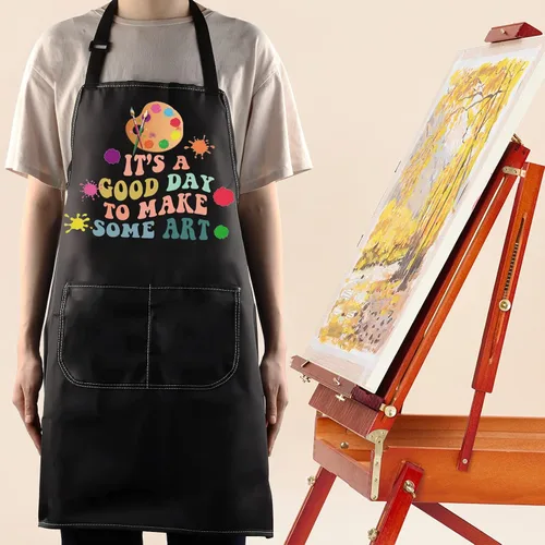 Vista 5 de WZMPA Delantal para pintores de artistas con bolsillos, es un buen día para hacer arte, delantal ajustable para profesores, amantes, regalo