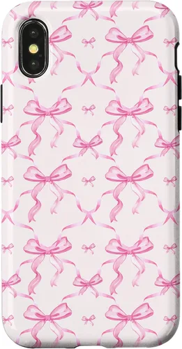 Vista 5 de Cintas y lazos estéticos rosas para iPhone 16 en estuche de acuarela