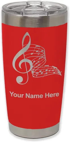 Vista 86 de LaserGram Vaso aislado al vacío de 20 onzas, notas musicales, grabado personalizado incluido (negro)