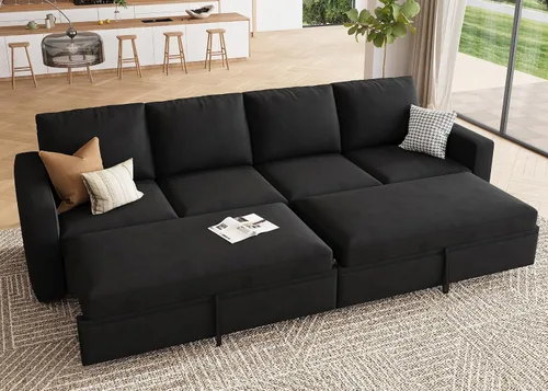 Vista 8 de HONBAY - Asiento individual para sofá cama modular con cama extraíble, sillón sin brazos personalizable para sofá modular, color beige