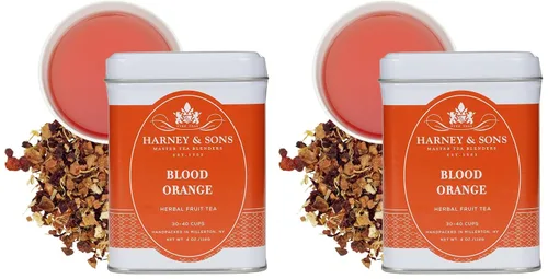 Vista 4 de Harney & Sons - Té de hierbas de naranja sanguina, lata de hojas sueltas, 4 onzas Mezcla de frutas de hierbas con naranja sanguina, manzana