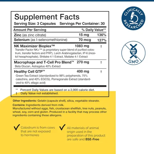 Vista 6 de Suplemento de Apoyo Inmunológico Multi-Factor de Transferencia - Fórmula de Apoyo Inmunológico Probada Clínicamente con Calostro, Hongos, Té Verde