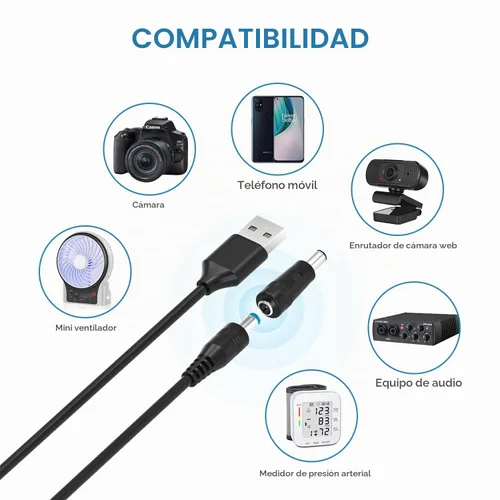 Vista 3 de Powseed Cable de alimentación de 5 V CC, cable de carga USB a CC con 10 enchufes adaptadores para cargar luz LED Pixel, USB-HUB, mini ventilador