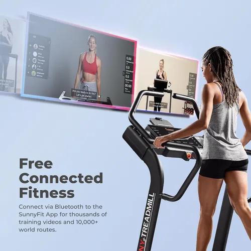 Vista 5 de Sunny Health & Fitness Walking Pad Treadmill with Handle, Manual Compact Foldable Design Walking Running Non-Slip Surface Treadmill with Fixed