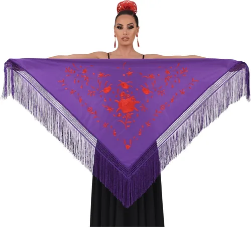 Vista 3 de Mantón de flamenco MEDIANO bordado a una cara. 160X75cm. Flecos de 5.9 in