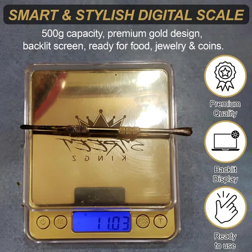 Vista 4 de Street Kingz Gold - Báscula digital para joyería, báscula de alimentos de alta precisión de 17.64 oz con conversión de unidades múltiples y conteo