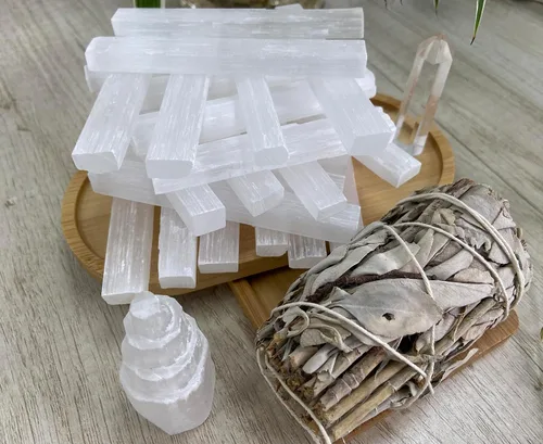Vista 5 de XIANNVXI Cristal de selenita de 4 pulgadas, 6 varillas de selenita, cristales a granel para curación de Reiki, energía metafísica, protección