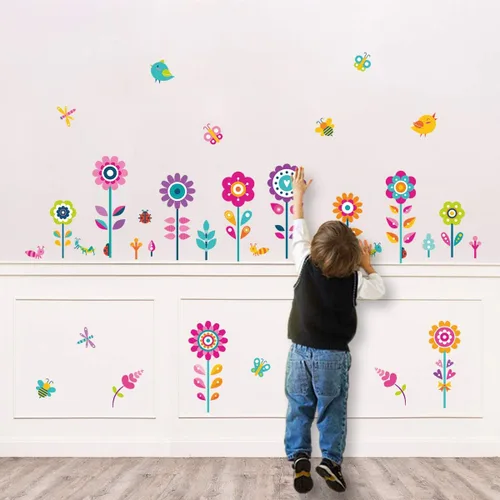 Vista 3 de decalmile Pegatinas de pared con diseño de flores, hierba, esquina, zócalo decorativo, mariposas, floral, zócalo, decoración de pared, dormitorio