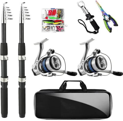Vista 7 de Telescopic Fishing Rod and Reel Combo Set, 2PCS Collapsible Fishing Poles, Fishing Kit with Spinning Reel Fishing Pliers and Lip Gripper, Travel