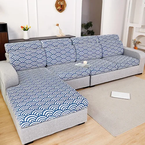 Vista 8 de JOKIVTOU Fundas para sofá modular, fundas de sofá con textura ondulada en forma de L, fundas de sofá reclinable, fundas elásticas para sofá Azul