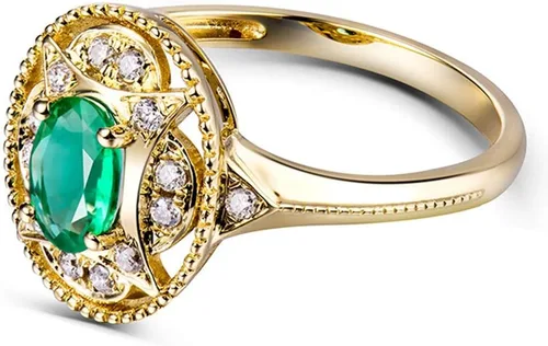 Vista 2 de Anillo de oro amarillo de 14 quilates con diamantes naturales de esmeralda para mujer, compromiso de compromiso de boda, aniversario de promoción