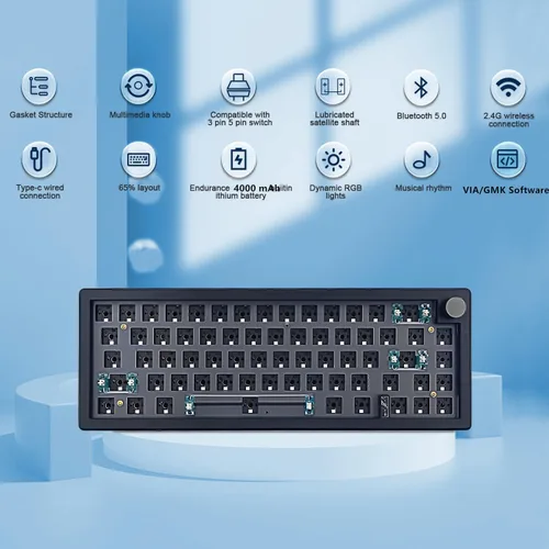 Vista 4 de BOYI GMK67 Barebones Kit de teclado, VIA programable personalizado BT5.0/2.4GHz/Tipo-C Tri-Mode Junta montada Hot Swap RGB 4000mAh Teclado