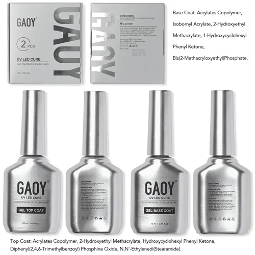 Vista 7 de GAOY Juego de 2 capas base y capa base de gel vidrioso de 0.6 fl oz, combinación de base para esmalte de uñas curado con luz UV Capa superior de gel