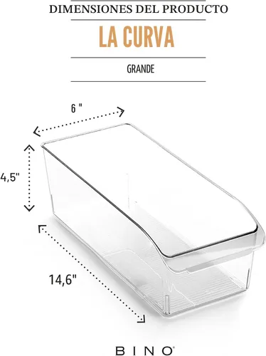 Vista 3 de BINO Contenedores de almacenamiento de plástico, grandes THE CURVE COLLECTION Organizador multiusos para refrigerador/congelador Asa