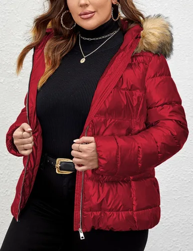 Vista 4 de Geschallino Abrigo de invierno reversible para mujer, resistente al agua, largo, cálido, acolchado, burbujas con capucha (1X-5X)