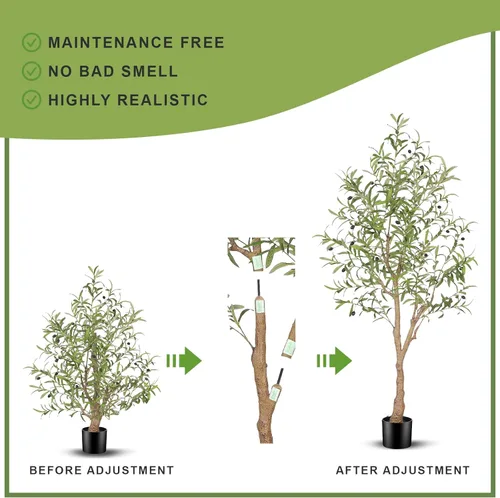 Vista 4 de FEELEAD Árbol de olivo artificial de 5 pies, olivo sintético con hojas realistas y tronco natural, olivo falso en maceta para el hogar, sala