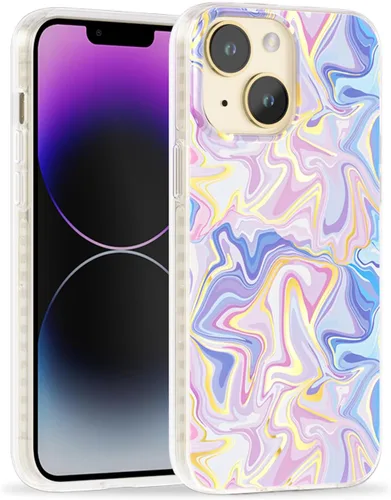 Vista 23 de SCORPIFY Funda para iPhone 14 Pro Max con diseño iridiscente de mariposa azul, bonita funda transparente para mujeres y niñas