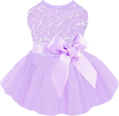 Vista 4 de Yikeyo Vestido de perro para primavera y verano, ropa de perro para perros pequeños, falda para perros pequeños, vestidos de cachorro, vestido